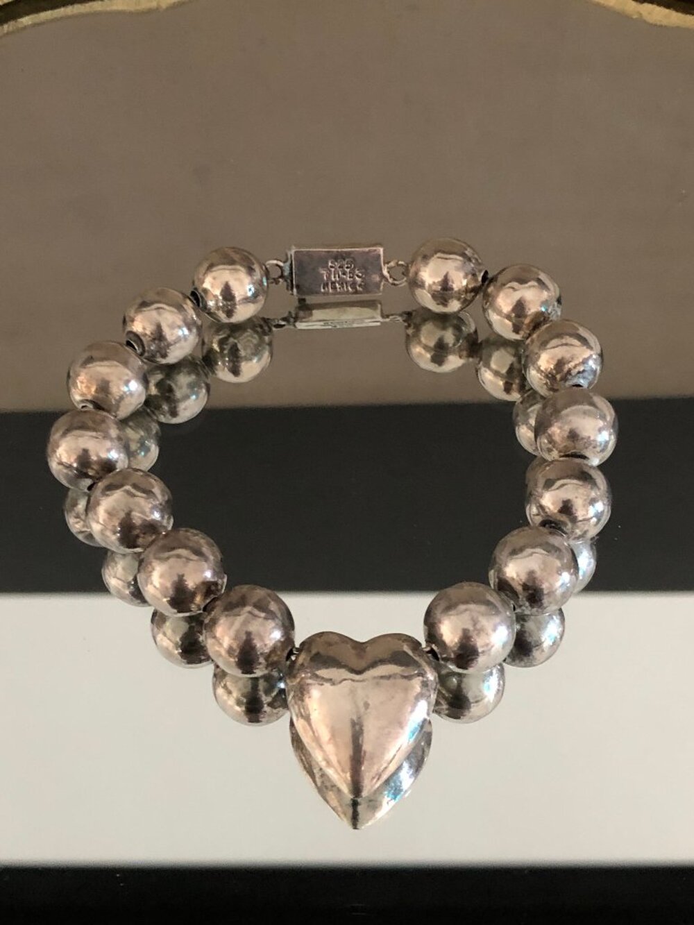 Rare Vintage Taxco Oversized 925 Silver Bracelet with Heart